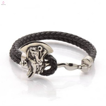 Fashion Design Stainless Steel Punk Wide Leather Cord Bracelet